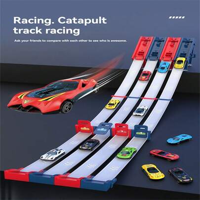 3-12岁儿童弹性轨道赛车合金车模型多人比赛轨道DIY组装互锁亲子互动赛车玩具（随机车身颜色）
