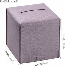 Funda Rectangular para Caja de Pañuelos, Soporte de Caja de Pañuelos de Cuero PU con Cinturón Inferior, Organizador de Caja de Pañuelos Moderno y Elegante para Hogar, Coche, Hotel, Oficina 9.5X5X5 (Blanco Oscuro) - Púrpura simple - Ver 3