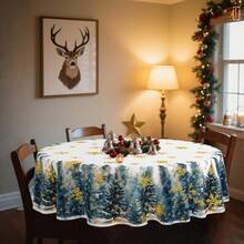 1/36 piezas Mantel decorativo impreso digitalmente con diseño de copos de nieve y árboles de Navidad - Rectangular y redondo de poliéster lavable, adecuado para decoración de comedor interior, reunión familiar, regalo, fiesta festiva, sala de estar, cocina, banquete de hotel