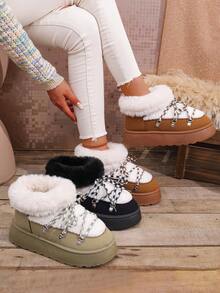 Sandalias de plataforma para mujer - Botas de nieve cálidas y duraderas para exteriores con suela antideslizante y cómoda, pantuflas de invierno con suelas planas reforzadas