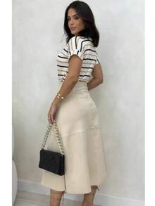 WOMEN'S SUEDE SKIRT WITH ZIPPER AND POCKET. STYLE AND ELEGANCE. - Off - White - View 9