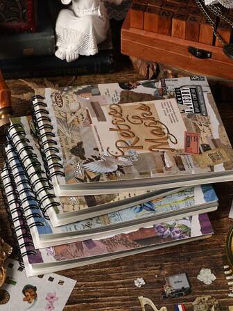 1 bok 50 st. klassiska anteckningsblocksserie klistermärkesblock, spiraldesign, smidigt vändbart, hel bok med stansade, avskalbara klistermärken, retro dekorativa klistermärken för scrapbooking, tillbaka till skolan