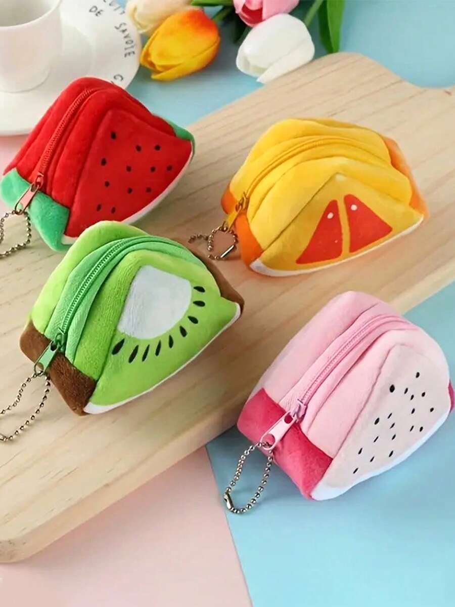 1pc Creative Plush Triangle Fruit Coin Bag Coin And Key Storage Bag For Women Wallet Mini Wallet Purse Wallet Coin Wallet Fall Wallet Autumn Wallet - Multicolor - View 1