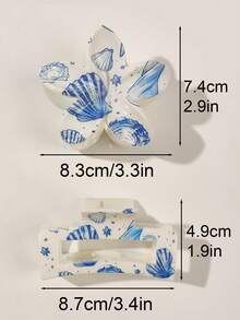 2个ABS材质春夏波西米亚甜美贝壳、海星、蓝色泡泡、UV印花雏菊方形组合发夹，梦幻美人鱼沙滩发夹，时尚爪夹，女士发卡，休闲发夹，秋冬配饰，适合度假装扮，女士度假发夹 - 彩色 - 查看 3