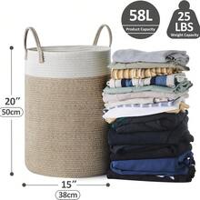 Space-Saving 58L Clothes Hamper - Foldable Cotton Rope Basket For Home Laundry - Multicolor - View 2