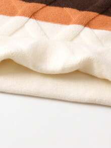 Boys' Contrast Color Striped Sweater, Argyle Knit Turtleneck Pullover, Suitable For School, Everyday Wear, Spring, Autumn, Winter - Apricot - View 8