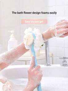 1 件装二合一双面沐浴刷，长柄软毛，长柄沐浴刷，多功能刷子，用于背部擦洗，背部去角质和淋浴清洁 - 彩色 - 查看 3