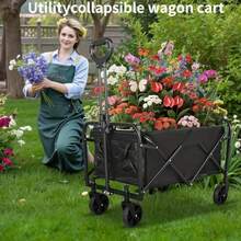 1pc Heavy Duty Collapsible Foldable Utility Wagon Cart With All-Terrain Wheels, 360LB Capacity Metal Frame & Plastic Tires For Beach, RV Storage, Camping, Sports - Black, Camping Utility Cart | Foldable Wagon Cart | Metal Frame Cart, Wagon Foldable - Black - View 7