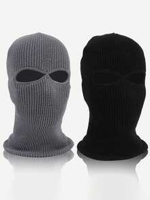 1 Pc Riding Face Mask, Knit Balaclava Full Face Mask - 2-Hole Ski Mask For Men & Women, Full Face Cover Winter Warmth And Windproof Head Cover, Breathable Outdoor Sports Mask For Skiing, Bicycles, Snowboarding & Cold Weather Activities, Winter Face Mask, Skiing Accessory, Modern Sporty Style, Durable Knit Fabric - Multicolor - View 4