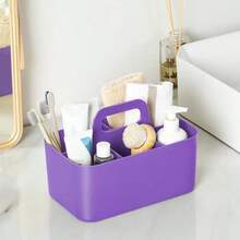 Multiuse Caddy Organizer With Handle, Stackable Plastic Tote Bin - Art Craft Supplies, Office, Desk, Stationery Pen Holder, Kitchen, Utensil, Makeup, Bathroom, Shower, Cleaning, Dorm Organizer, Purple