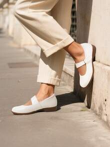 Women's Flats Arch Support Comfortable Casual Ballet Mary Business Office For Women Dressy And Work Ankle Strap Dress Flats Shoes - White - View 3