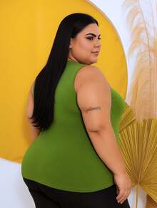 LISBEL Plus Size Tank Top Round Neck Fresh Mesh In Viscolycra Sizes G1 G2 G3 G4 G5 - Olive Green - View 2