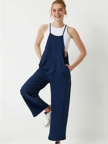 Solid Color Casual Pocket Twist Vacation - Navy Blue - View 3
