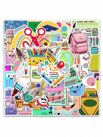 54张/108张/162张，返校贴纸套装 - DIY装饰水瓶、滑板、头盔、汽车、卡通人物贴纸、热门动漫贴纸、动漫年轻可爱人物系列杯贴，可贴于手机、笔记本电脑、盒子、笔记本、吉他和行李箱上，并饰有DIY个性化手工贴纸。防水PVC，可重复使用书籍，古董装饰贴花剪贴簿，不对称形状，