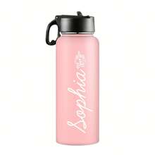 1pc 18oz Custom Text Pink Water Bottle Personalized Tumbler With Straw Stainless Steel Insulated Sport Water Bottle With Straw Lid & Handle, Multiple Styles Available, Customized Cup Gifts For Women Birthday Anniversary Christmas - 黑色 - 查看 3