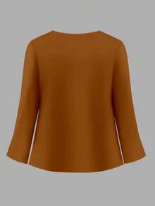 Bộ đồ 2 món dành cho nữ cỡ lớn: Áo khoác cardigan dài tay thắt nơ phía trước kết hợp với váy không tay cổ tròn in họa tiết, kiểu dáng thanh lịch mùa thu/đông, thích hợp cho mùa xuân. - Màu Khaki - Xem 7