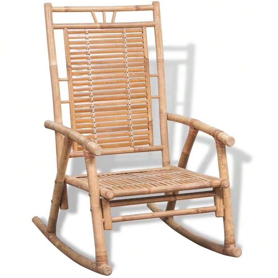 vidaXL Rocking Chair Natural Bamboo Bamboo 26 X 33.9 X 41.3 In Rocking Chair Rectangular Farmhouse Bamboo Rocking Chair Patio Chairs Gliders Porch Rocking Chairs - Brown - View 1