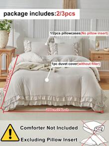 Juego de funda de edredón beige de 2/3 piezas, juego de ropa de cama estilo shabby chic de microfibra lavada suave y transpirable con volantes, funda de edredón linda para mujeres y niñas (1 edredón + 1/2 fundas de almohada)