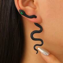 1 对朋克创意扭蛇耳钉，夸张的黑色，适合女性日常佩戴 - 黑色 - 查看 3