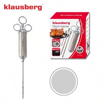 Siringa per marinatura della carne, set con 3 aghi e accessori, acciaio inossidabile, 60 ml, Klausberg, KB-7842