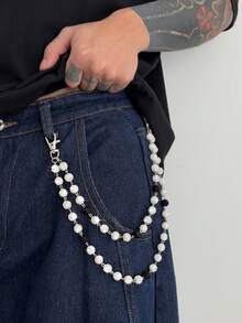 1pc Fashionable Elegant Minimalist Multi-Layer Crystal Chain Waist Chain, Men's Personalized Body Chain, For Pants Decoration, Daily Party Wear, Couples Jewelry, Holiday Gift