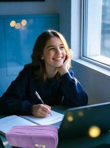 1 pieza Estuche de lápices negro, estuche de lápices de gran capacidad, bolsa de lápices de apertura doble, estuche de lápices multifuncional para la escuela, estuche de lápices, bolsa de lápices, suministros para estudiantes, bolsa de almacenamiento para el escritorio, artículos de papelería educativos, suministros de oficina, regalo, estuche de lápices creativo