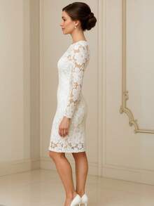 Vestido Noiva Civil Branco Midi Renda - Branco - Visão 2