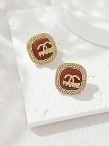 2 件时尚水晶字母耳环，适合女士珠宝搭配，奢华优雅个性化耳环，2025 年新品 - 金色+棕色 - 查看 4