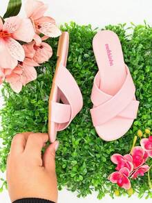 Girls' Flat Sandals, Slide Molekinha, Comfortable Youth - Napa Rose - View 2