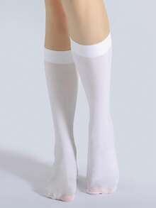 1/3 Pairs Black Grid Texture Pattern Knee High Socks, Fashionable Opaque Nylon Pantyhose, Breathable Thigh High Socks For Daily Wear, Cozy - Black - View 20