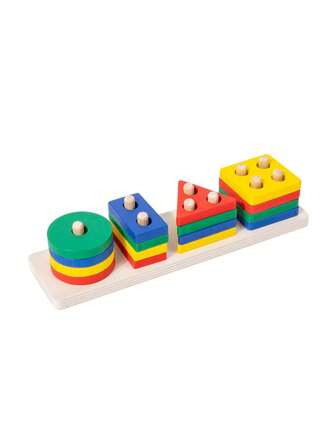 1 PC Children's Wooden Geometric Shape Four Or Five Sets Of Column Building Blocks Matching Toys, Is Conducive To Children's Shape Recognition School, Student,Stationery,School Supplies