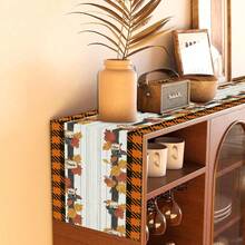 1/108pcs Autumn Thanksgiving Fall Leaves, Slogans, Plaid Pattern Digital Print Tabletop Decor Table Runner - Thanksgiving Family Gathering Atmosphere Decor, Suitable For Holiday Parties, Gifts, Autumn Harvest Season Decoration