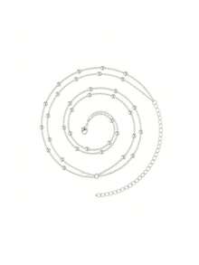 多层串珠性感银金腰链珠肚脐链水晶肚链水钻可调节比基尼腰带身体链腰带肚脐首饰夏季海滩度假派对配饰女士和女孩
