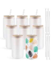 2pcs,16OZ Frosted/Clear Glass Cup Tumblers With Bamboo Lid Sublimate Tumbler Blanks DIY For Iced Coffee Cups