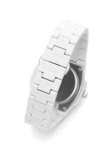 1 件男士优质塑料简约日历反时尚横条纹男士手表石英男士手表 - 白色 - 查看 8