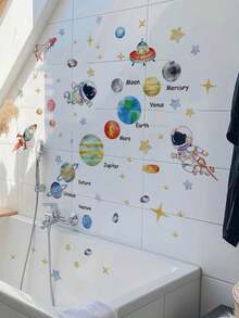 2pcs Wall Decals -[Planet Astronaut Rocket Solar Wall Sticker] PVC Self-Adhesive Removable Wall Stickers For Nursery, Kids' Room, Playroom, Or Classroom – Cute & Creative Wall Decor For Any Space