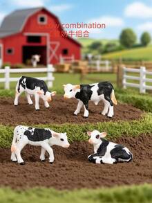 [12 件农场动物奶牛幼崽模型套装] 12 件教育农场动物模型套装 | PVC 微型玩具动物，玩具系列，包括奶牛、奶牛幼崽、水牛幼崽、斗牛、微型成年奶牛，适合 3-6 岁儿童，促进科学和认知发展，万圣节、圣诞节、宰牲节。 - 彩色 - 查看 5