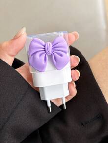 5pcs/Set Bow-Knot Design [European Version 20W Charger Protector] Clear Charging Port Cover & Anti-Break Cable Protector For IPhone11/12 13/14/15/16 Pro Max/Plus | 2-In-1 Protective Case Combo