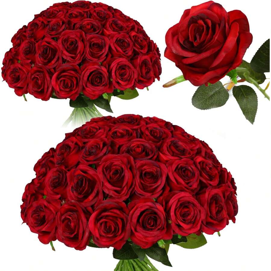 5PCS/8PCS秋季仿真玫瑰花情人节束花装饰婚礼装饰新娘手捧花腕花胸花材料家居餐厅卧室花瓶装饰花束DIY生日派对蛋糕材料情人节新年礼物材料拍摄道具