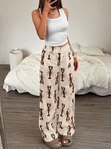 Women's Casual Lobster Print Thin Straight Leg Pants