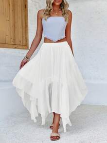 Womens High Low Hem Maxi Skirt Asymmetric Flowy Long Skirts Summer Casual Wear - White - View 4