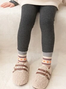 女童纯色打底裤，保暖紧身裤，学院风，加厚保暖内衬七分裤，适合秋冬季穿着 - 杏色 - 查看 8