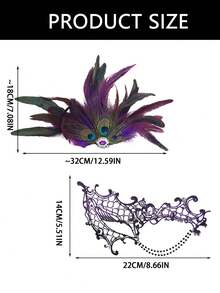 Premium Halloween Bestselling Rhinestone Decorated Artificial Feather One-Eye Half Face Mask With Chain, Masquerade Party Costume Prop
