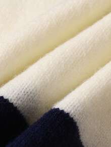 男童学院风条纹交叉领针织套头衫，适合上学、日常穿着、春季、秋季、冬季 - 藏蓝色 - 查看 9