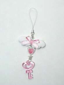 1 st. rosa ostnyckelring DIY-dekoration med fjärilsvinge, hjärta, stjärna, telefonrem, anteckningsbokhänge
