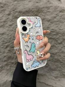 Cute Dinosaur Paradise Pattern Magnetic Clear Phone Case For IPhone 17/16/15/14/13/12/11/Air/ProMax/Pro/Plus,For Samsung Galaxy S25/S24/S23/S22/FE/Ultra, Matching Acrylic+TPU Cover Y2K Fundas Para Cover De Creative Shockproof, Girls Android Cases Men Women, Pink Black White - 白色 - 查看 1