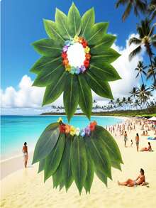 1pc Green Grass Skirt Hawaiian Outfit, Suitable For Beach, Summer Parties, Unisex, Tropical Vibe, Perfect For Adults And Men/Women, Ideal For Summer Celebrations, Outdoor Activities, And Halloween - Fabric Leaf Skirt - View 3