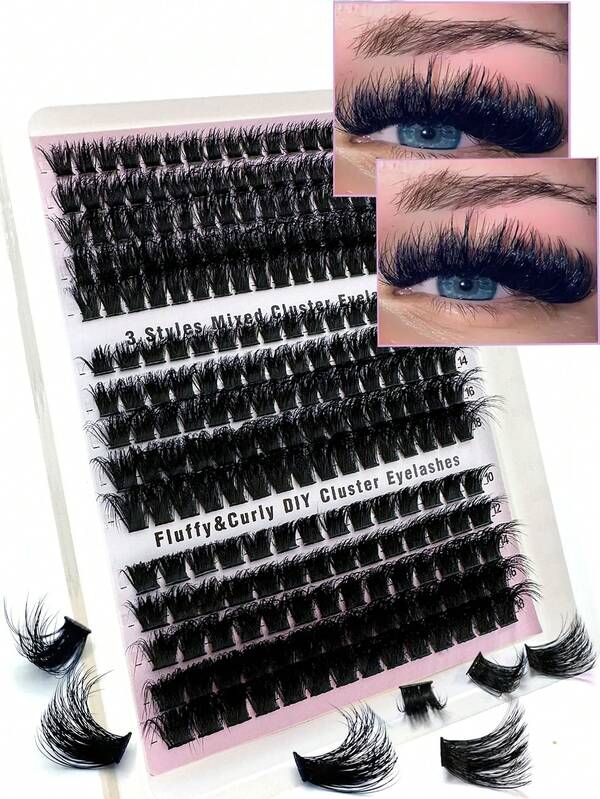 240pcs/270pcs/300pcs Cluster False Eyelashes, (60D+80D+100D) (40D+80D+100D) (80D+100D+120D) Diverse Specifications, Natural Extension Length 10-18mm, Faux Mink Material, Natural Soft & Thick, Suitable For Daily, Party, Stage, Night Out, Mother's Day, Easter, Valentine's Day, Music Festival, Christmas, Christmas Eve, Thanksgiving Ideal Gift.