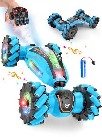 1 pieza Coche teledirigido de acrobacias con control de gestos 2025 nuevo, coche teledirigido de 4 ruedas motrices con rotación de 360°, control de gestos mejorado, mejor regalo para niños de 6 a 12 años, con luces, música, función de aspersión y derrape, regalo genial para cumpleaños/Navidad/Año Nuevo para niños de 7, 9, 10, 11 y 12 años