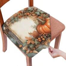 1/4/6/40 piezas Cubiertas de silla de fibra de leche estirables y extraíbles con estampado de hojas de otoño, girasoles y calabazas, para restaurante, cocina, comedor, hotel - Fundas de cojín de silla cuadradas extraíbles y suaves
